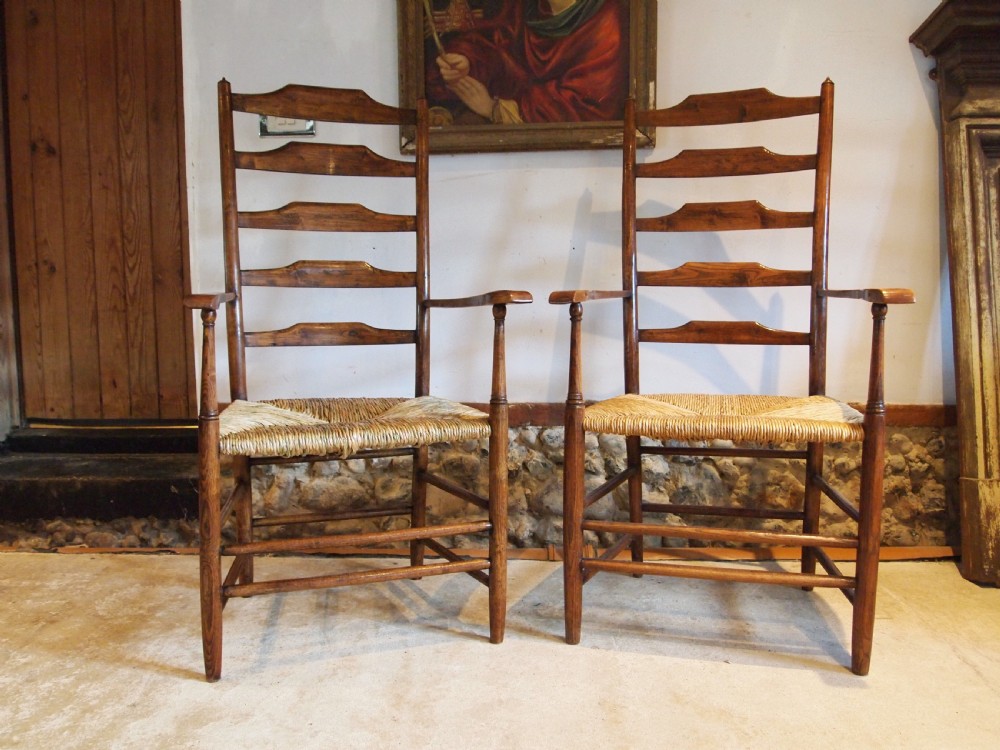 Chairs rare pair of Philip Clissett Arts and Crafts ladderback armchairs c1890 View XII