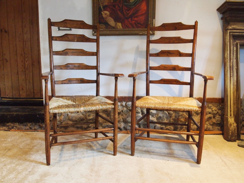 Chairs rare pair of Philip Clissett Arts and Crafts ladderback armchairs c1890 View XIII