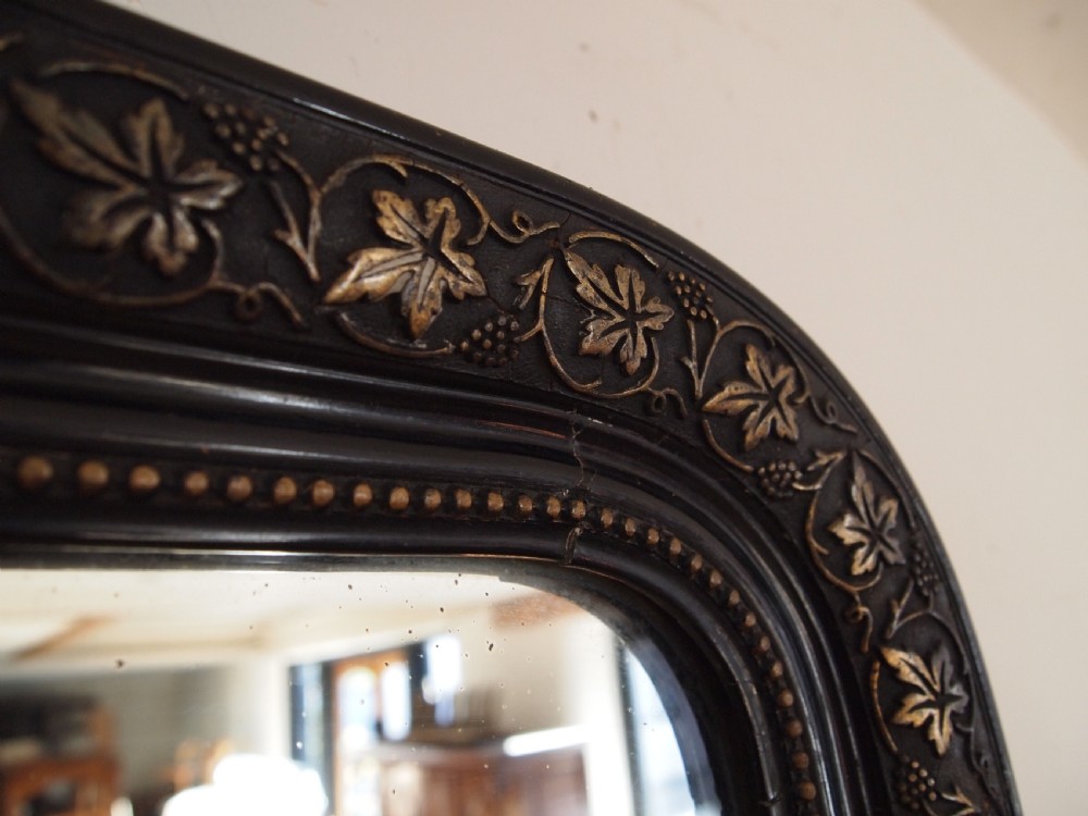 Mirror large Victorian gilded vine ebonised wall original plate c1880 View X
