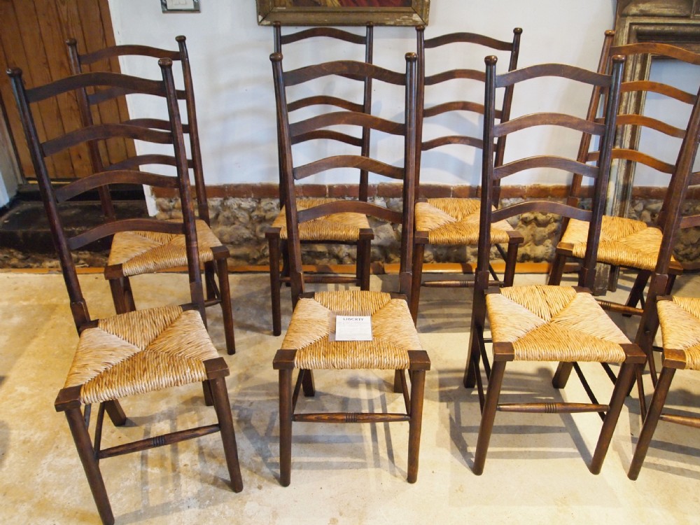 Chairs wonderful set of 8 Libertys Arts and Crafts William Birch c1910 View VI