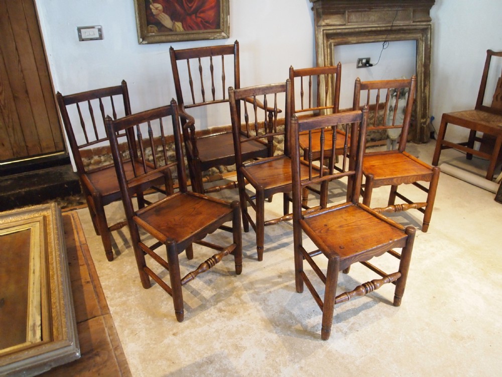 Chairs set of 7 George III Elm country dining c1800 View IX