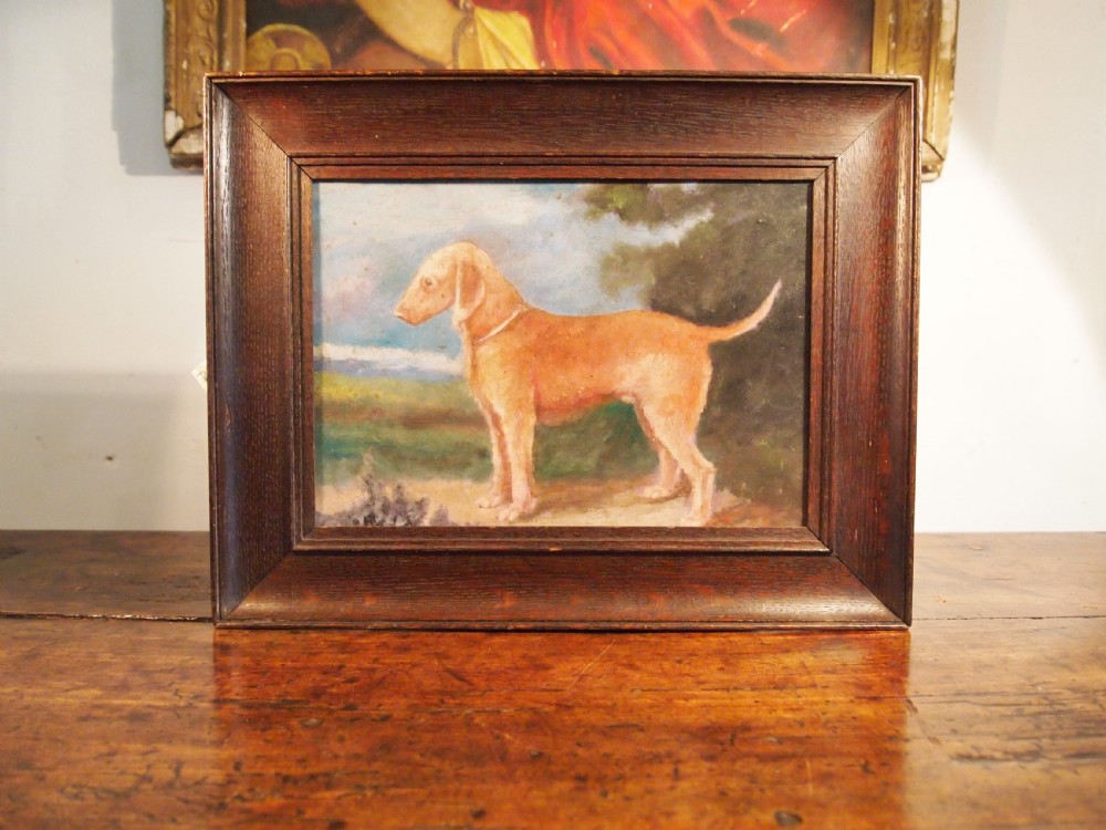 Portrait naive primitive folk art Bedlington Terrier dog dated 1909