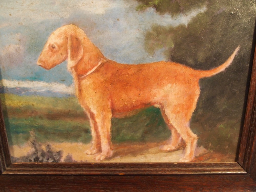 Portrait naive primitive folk art Bedlington Terrier dog dated 1909 View II