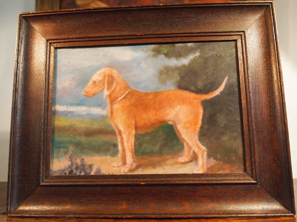 Portrait naive primitive folk art Bedlington Terrier dog dated 1909 View IV