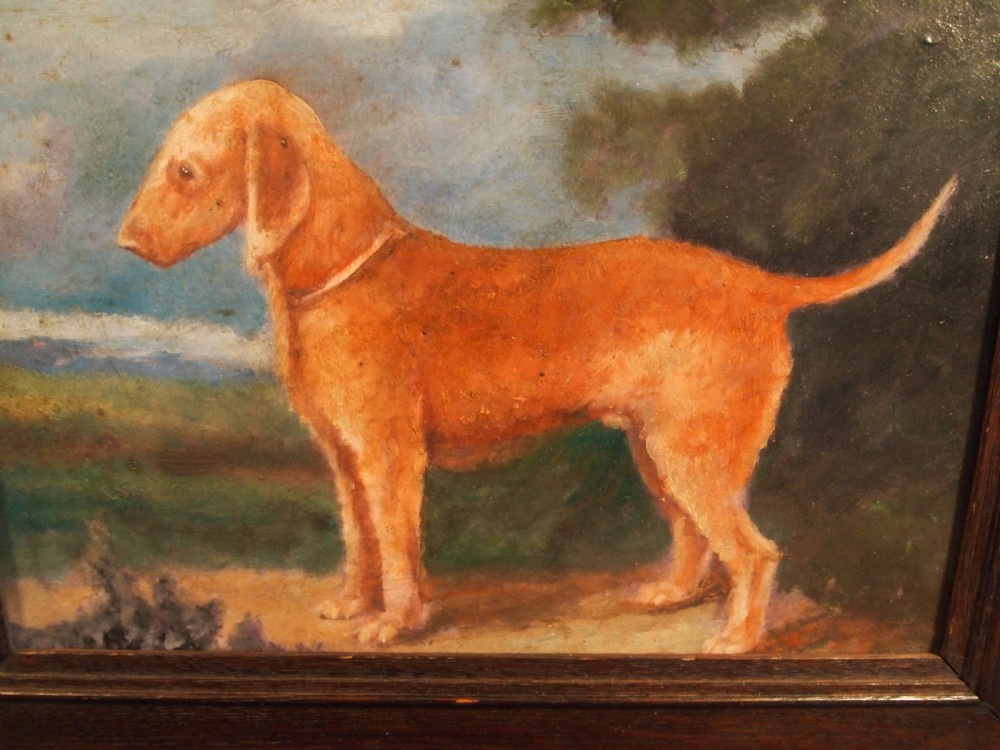 Portrait naive primitive folk art Bedlington Terrier dog dated 1909 View V
