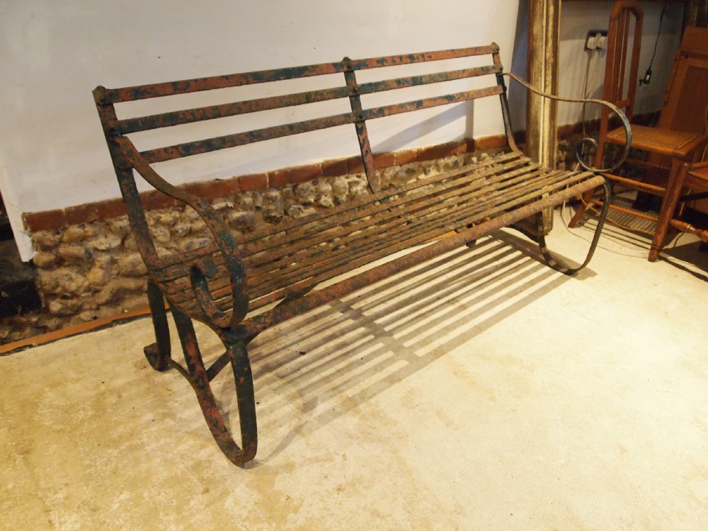 Bench garden seat Victorian Iron slatted c1850