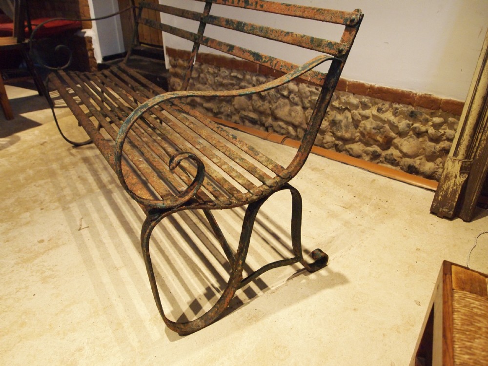 Bench garden seat Victorian Iron slatted c1850 View III