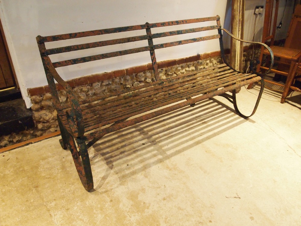 Bench garden seat Victorian Iron slatted c1850 View IV