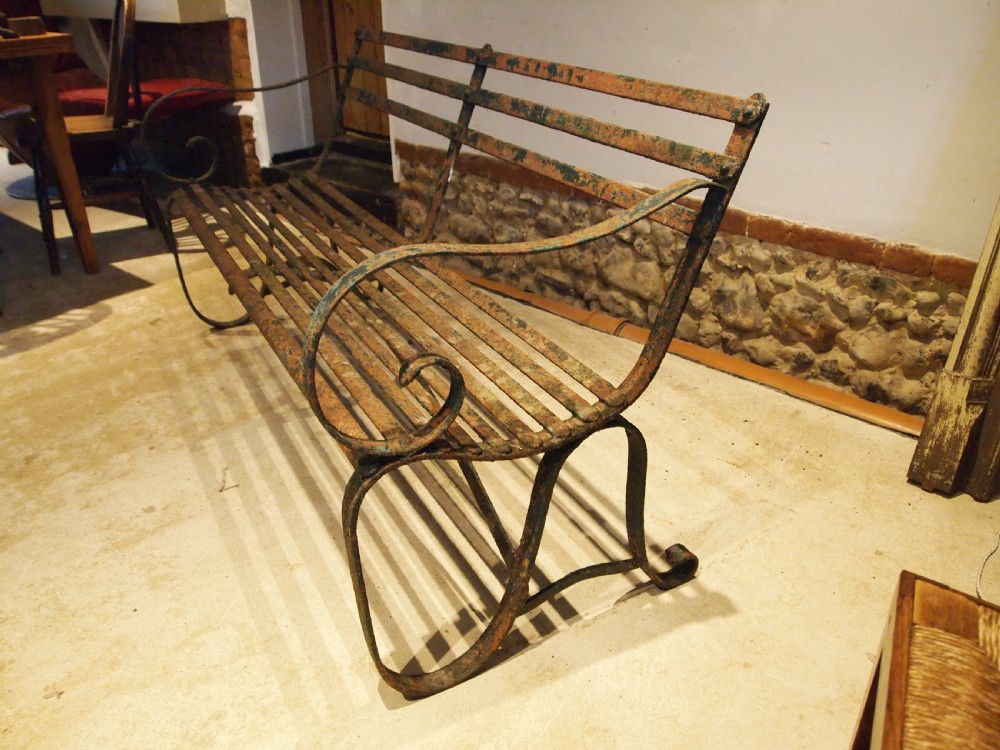 Bench garden seat Victorian Iron slatted c1850 View VII