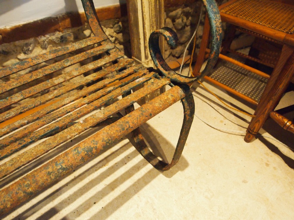 Bench garden seat Victorian Iron slatted c1850 View VIII