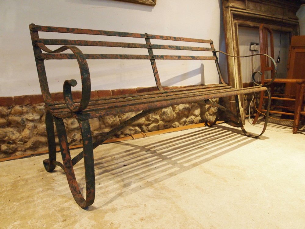 Bench garden seat Victorian Iron slatted c1850 View X