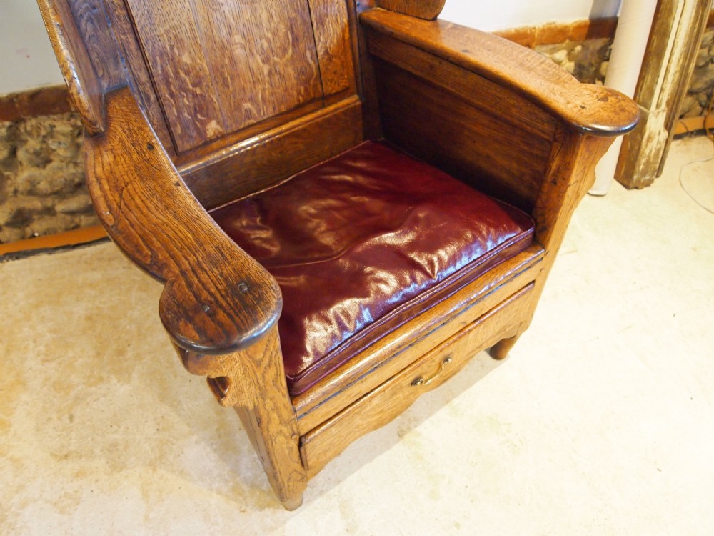 Chair outstanding George II Oak lambing chair c1760 View XVI