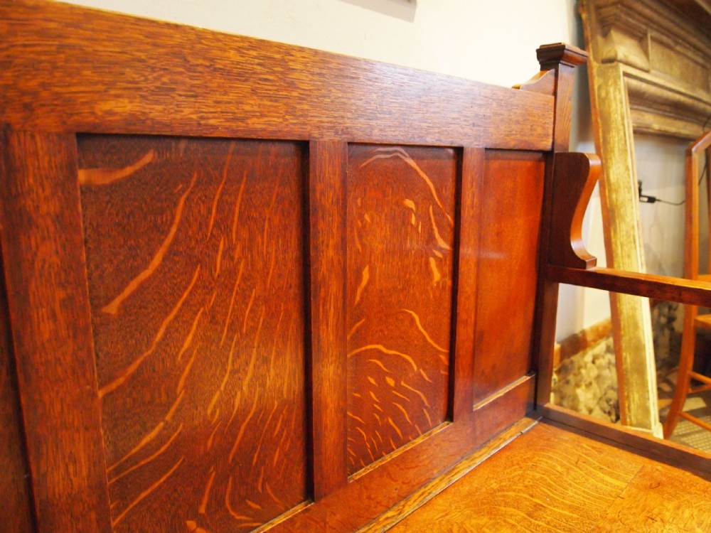 Bench settle rare Arts and Crafts Oak hall box c1900 View V