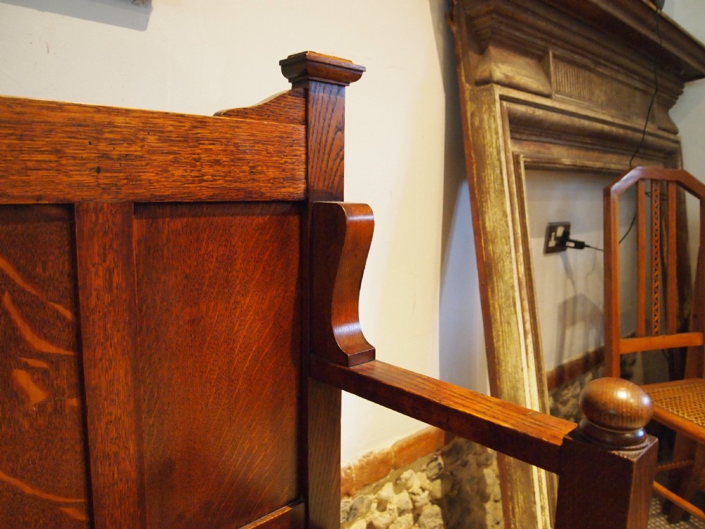 Bench settle rare Arts and Crafts Oak hall box c1900 View VIII