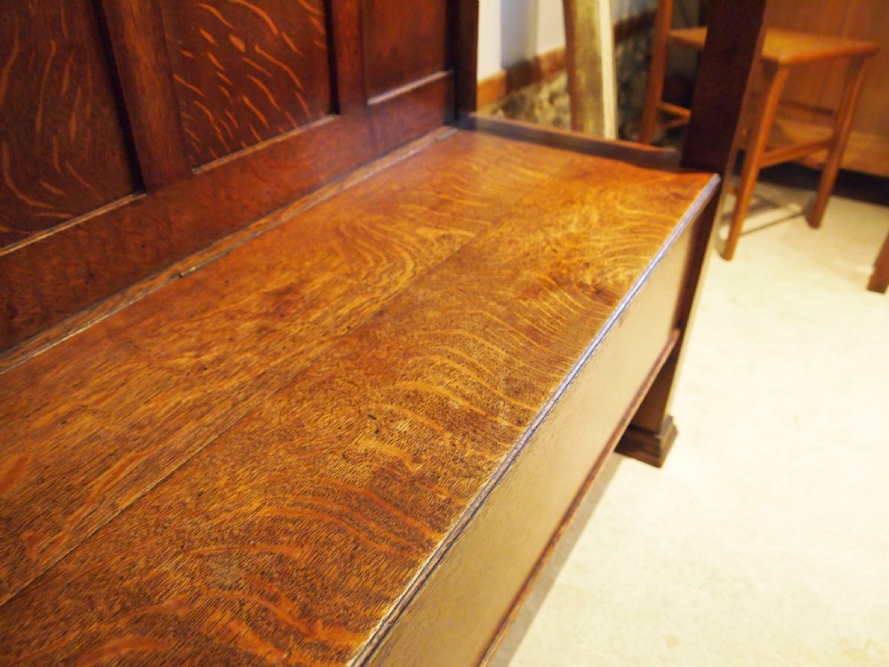 Bench settle rare Arts and Crafts Oak hall box c1900 View XII