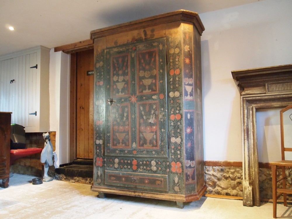 Cupboard pantry or wardrobe European large original paint c1850