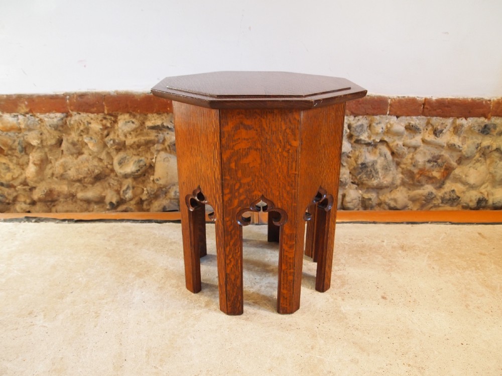 Table Arts and Crafts Oak Gothic low wine table c1890
