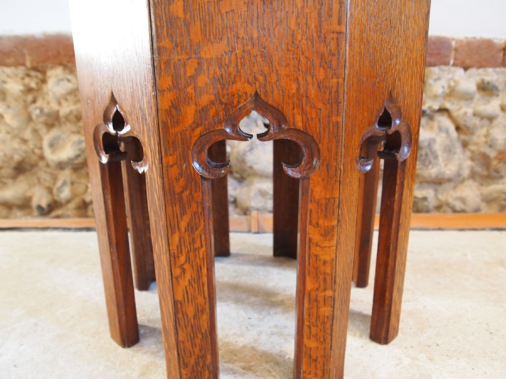Table Arts and Crafts Oak Gothic low wine table c1890 View III