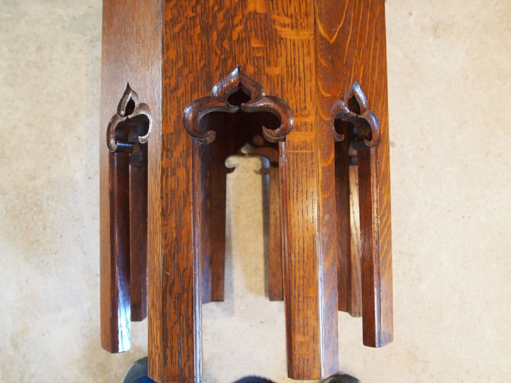 Table Arts and Crafts Oak Gothic low wine table c1890 View V