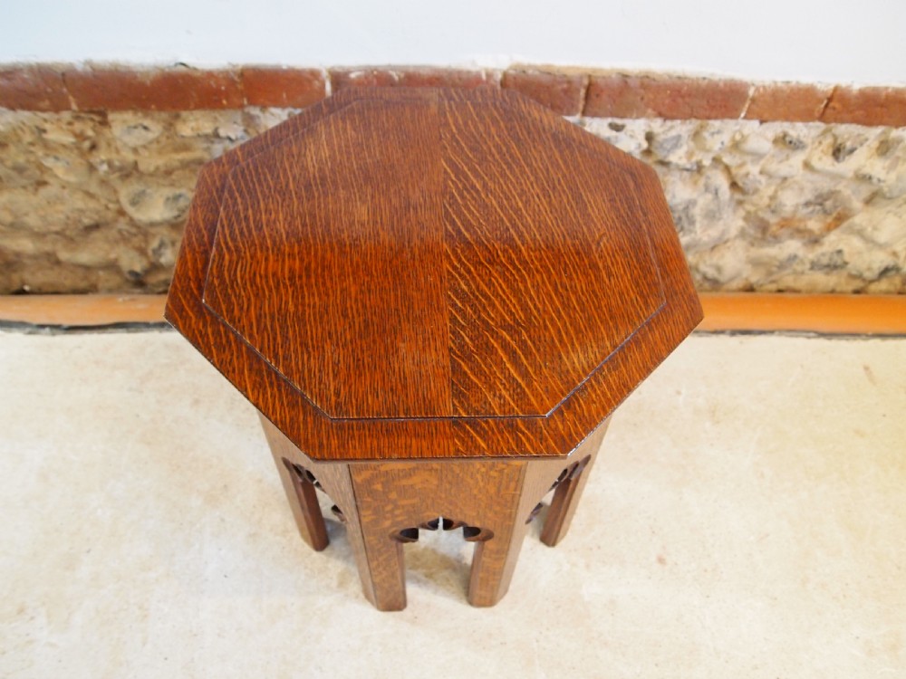 Table Arts and Crafts Oak Gothic low wine table c1890 View VIII