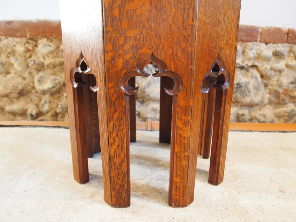 Table Arts and Crafts Oak Gothic low wine table c1890 View IX