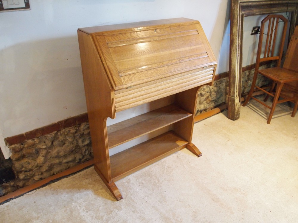 Bureau Art deco desk bookcase Oak manner of Heals c1930