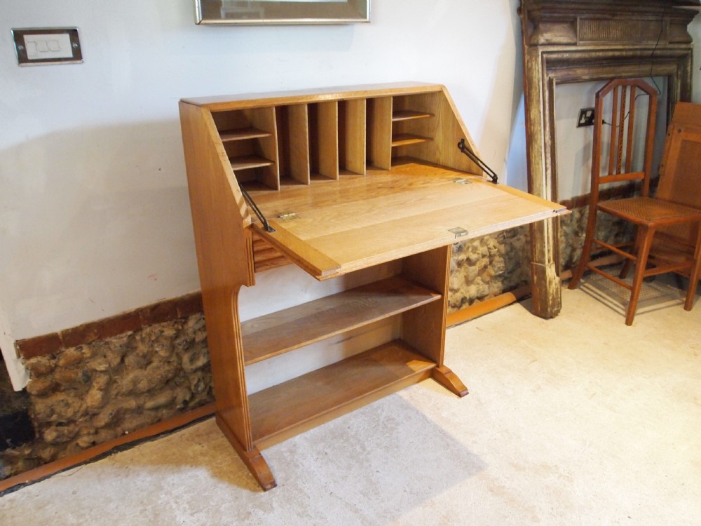 Bureau Art deco desk bookcase Oak manner of Heals c1930 View III