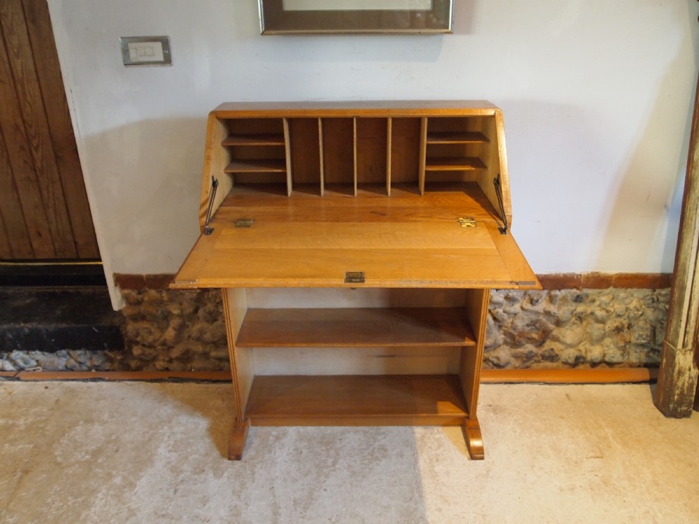 Bureau Art deco desk bookcase Oak manner of Heals c1930 View IV