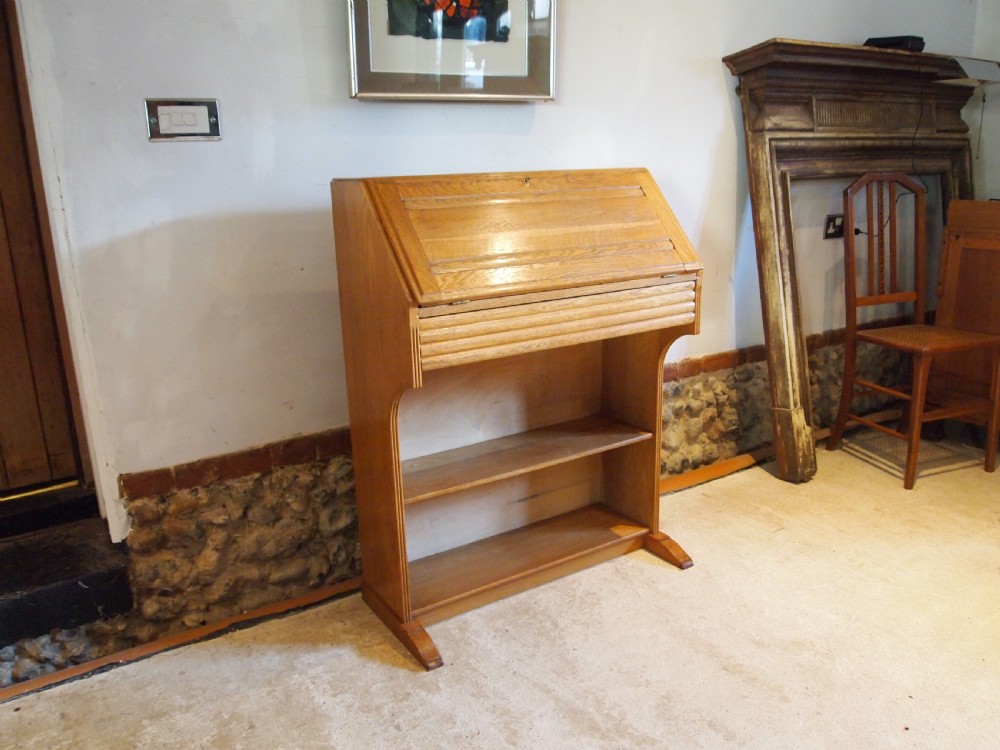 Bureau Art deco desk bookcase Oak manner of Heals c1930 View VII