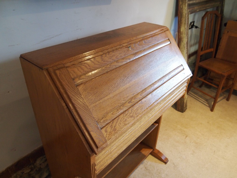 Bureau Art deco desk bookcase Oak manner of Heals c1930 View VIII