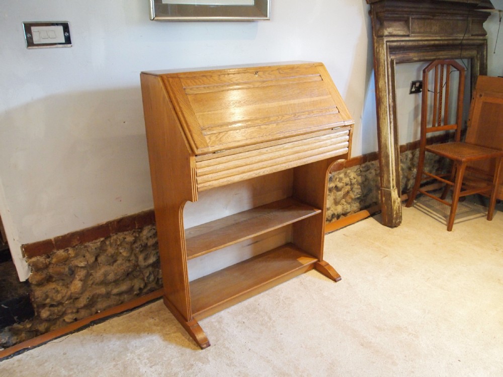 Bureau Art deco desk bookcase Oak manner of Heals c1930 View IX