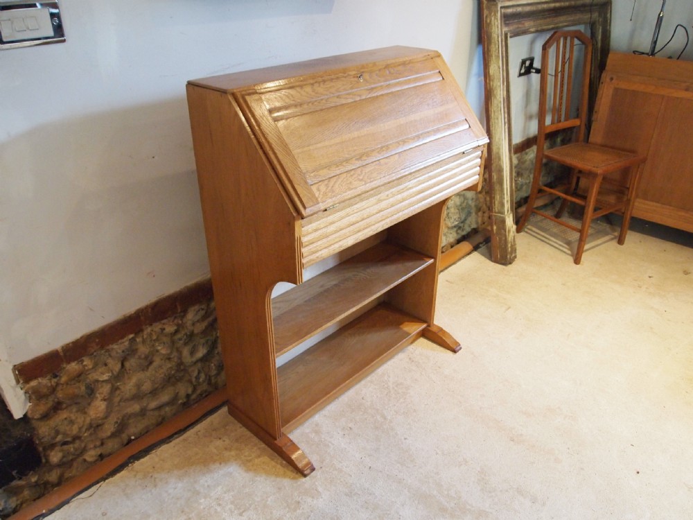 Bureau Art deco desk bookcase Oak manner of Heals c1930 View X