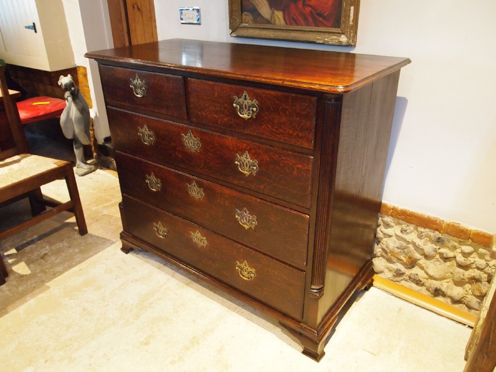 Chest of drawers stunning original brasses George III Oak c1770 View XI
