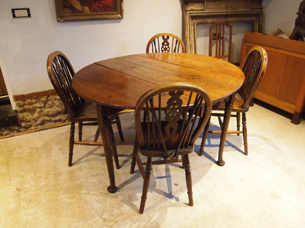 Table dining rare Oak drop leaf George III c1780 View IV