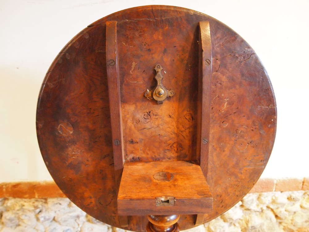 Table rare Burr Elm tilt top wine hall lamp c1850 View VI