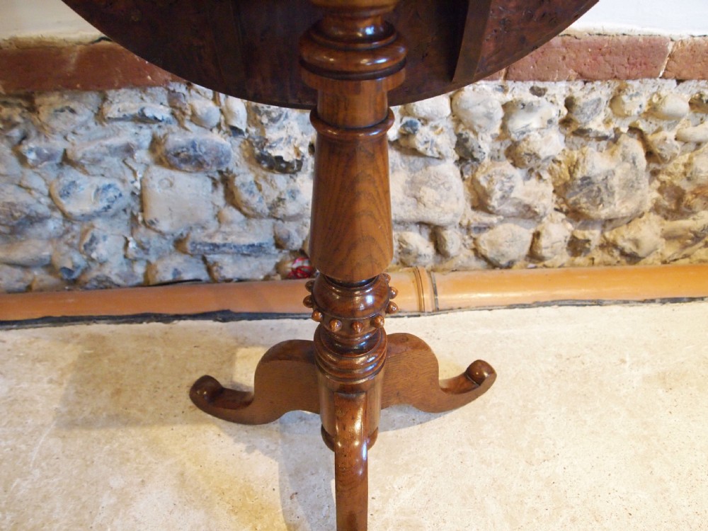 Table rare Burr Elm tilt top wine hall lamp c1850 View X