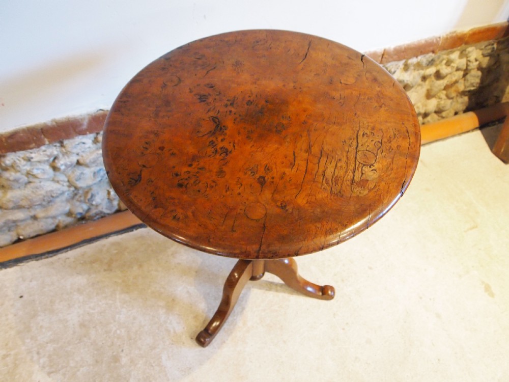 Table rare Burr Elm tilt top wine hall lamp c1850 View XI