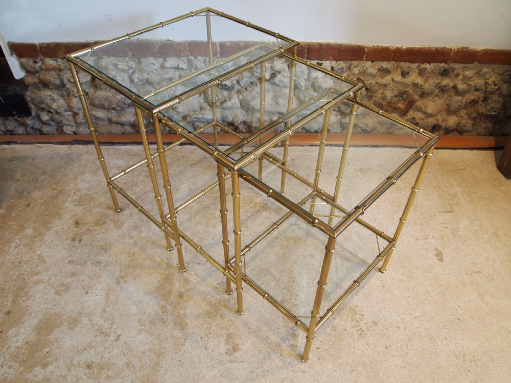 Tables nest of fine faux Bamboo brass Italian c1960