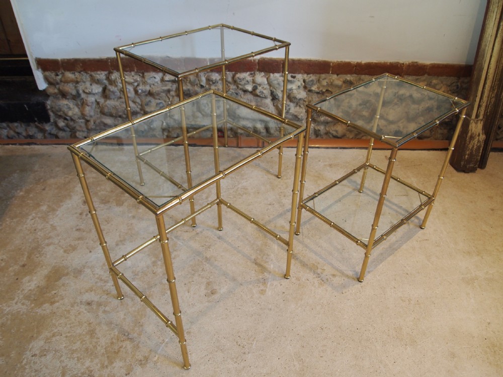 Tables nest of fine faux Bamboo brass Italian c1960 View II