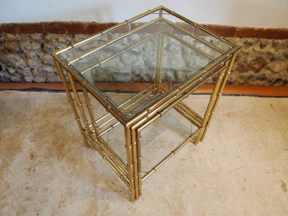 Tables nest of fine faux Bamboo brass Italian c1960 View III