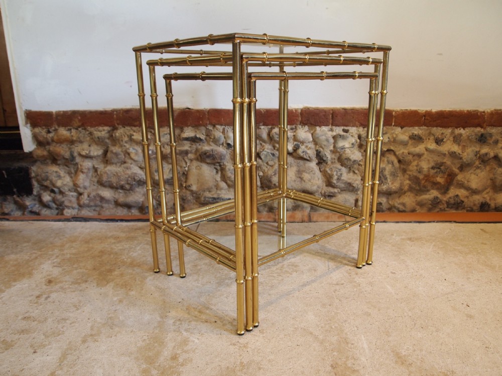 Tables nest of fine faux Bamboo brass Italian c1960 View V