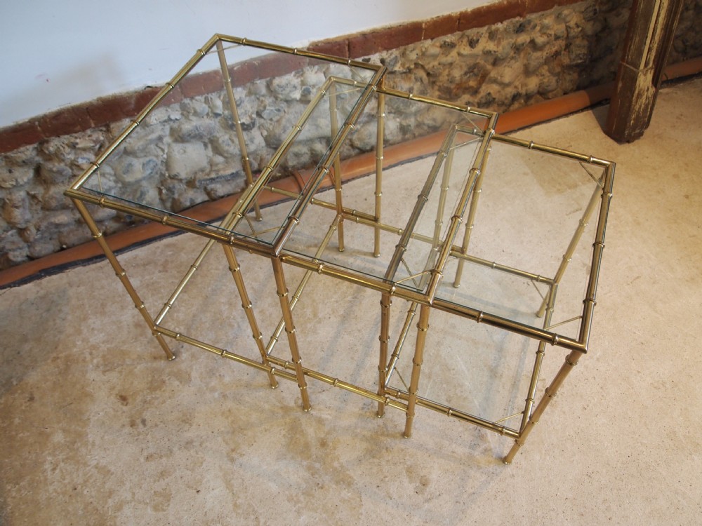 Tables nest of fine faux Bamboo brass Italian c1960 View VI