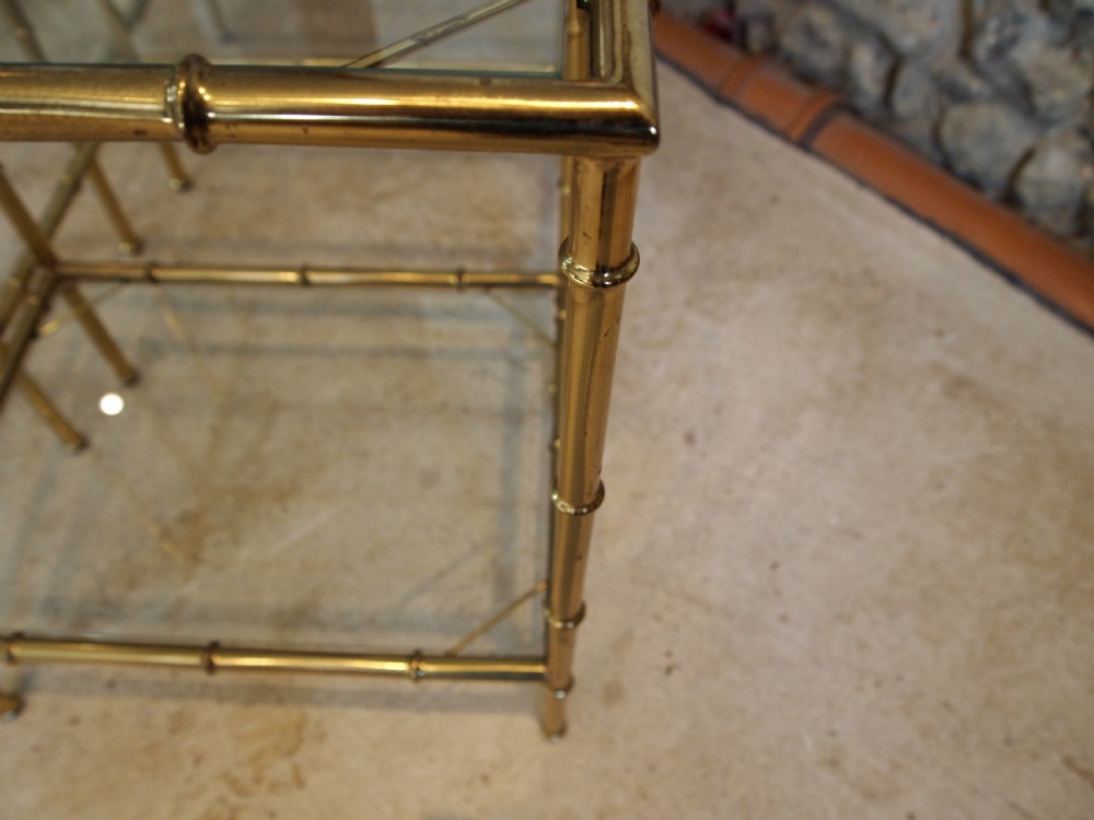 Tables nest of fine faux Bamboo brass Italian c1960 View VII