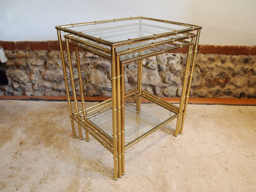 Tables nest of fine faux Bamboo brass Italian c1960 View IX