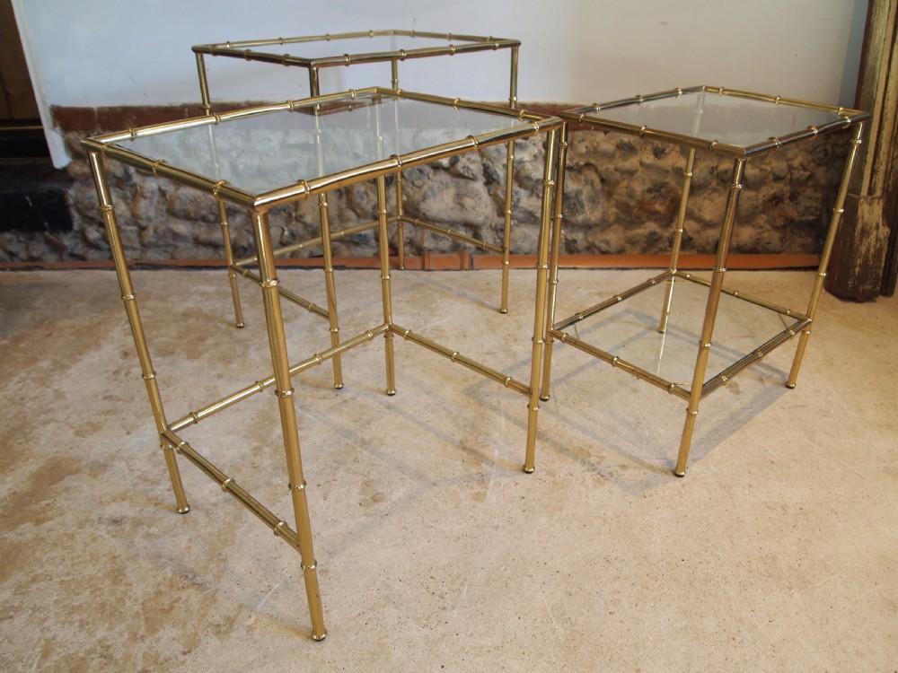 Tables nest of fine faux Bamboo brass Italian c1960 View X