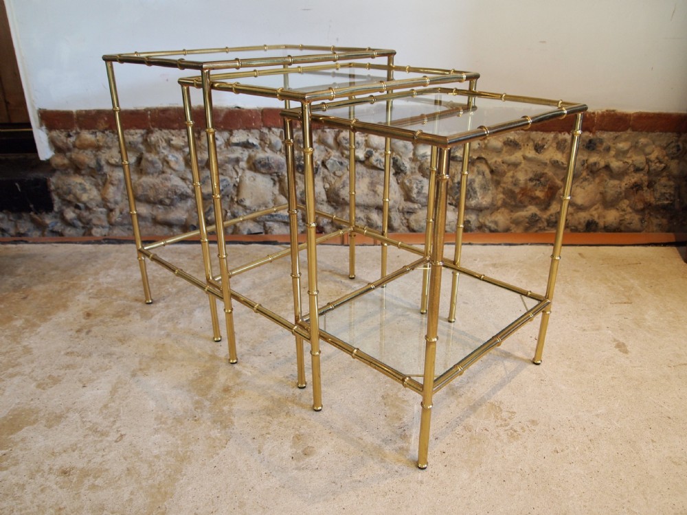 Tables nest of fine faux Bamboo brass Italian c1960 View XI