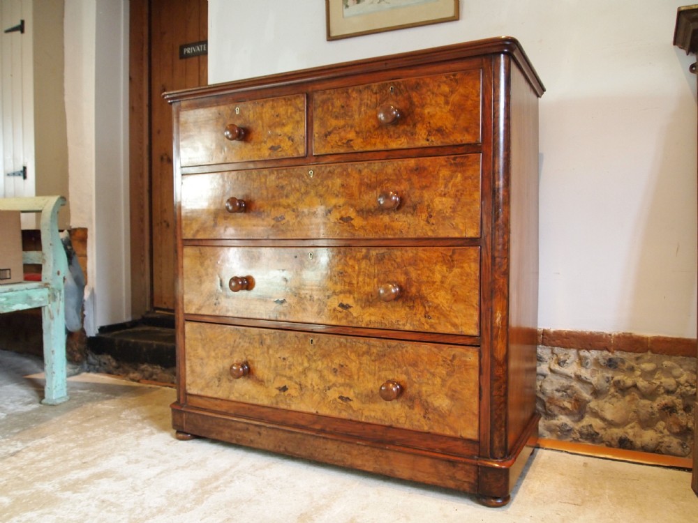 Chest of drawers fine Burr Walnut Victorian c1860 View II