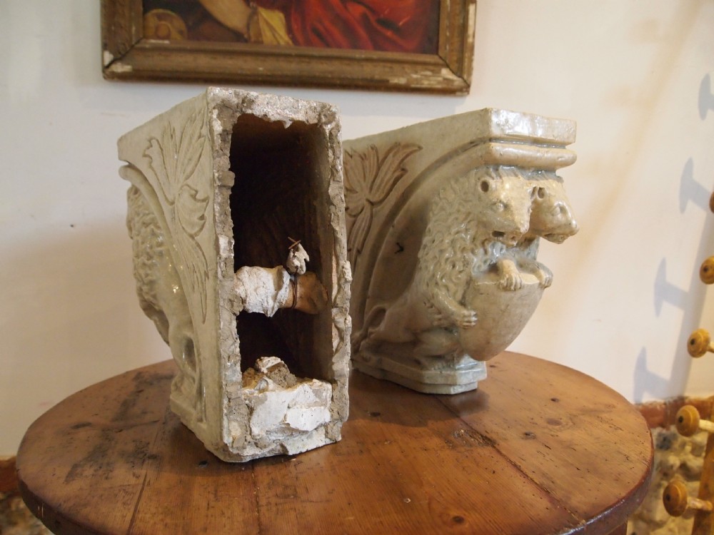 Rare pair of Victorian stoneware architectural corbels c1880 View IV