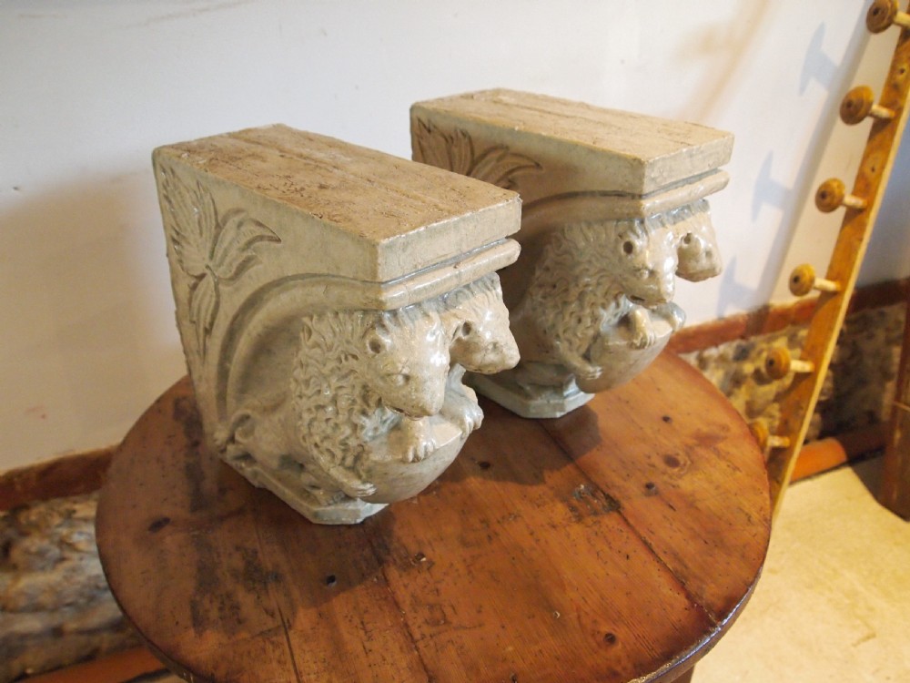 Rare pair of Victorian stoneware architectural corbels c1880 View V