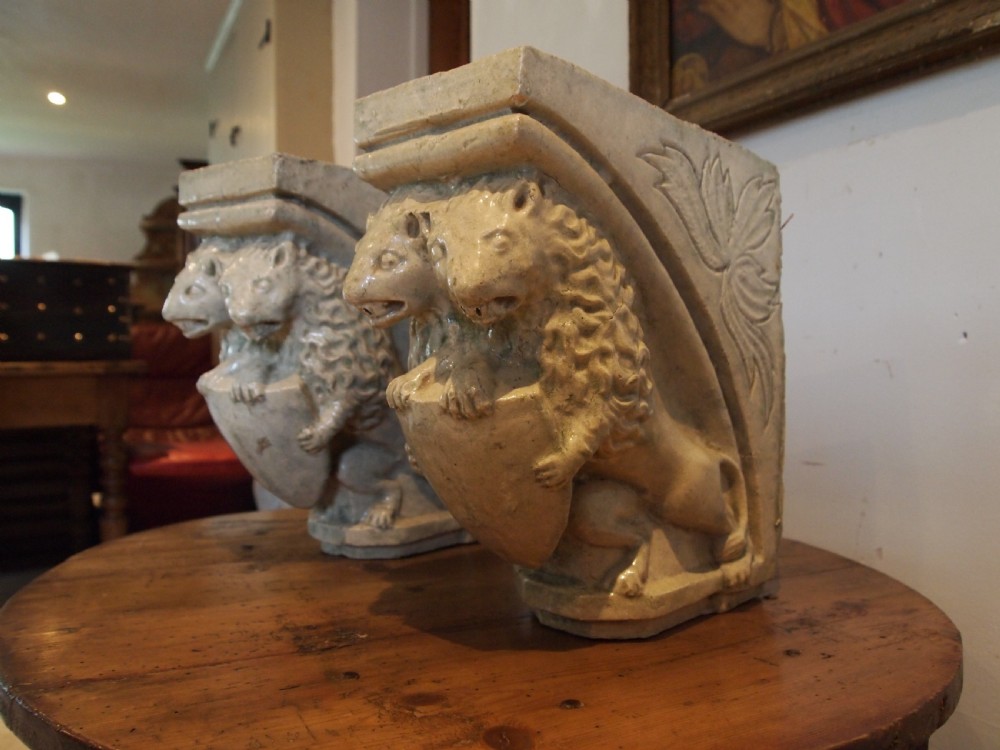 Rare pair of Victorian stoneware architectural corbels c1880 View VI